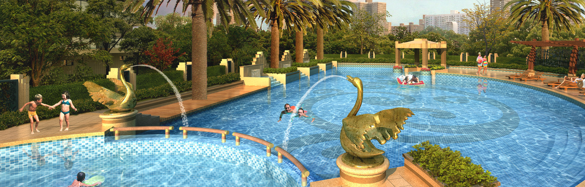 別墅休閑生活（泳池、魚(yú)池、水景）